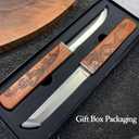 Professional Steak Knive Set, 2Pcs Unique Sharp Steak Knives with Pairing Bamboo Knife Sheath, Camping Fruit Knife Set for Chefs Meat Bbq Outdoor