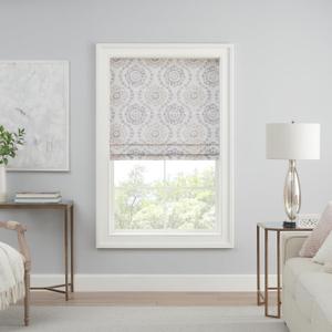 Waverly Adonis Medallion 100% Blackout Roman Shade, Cordless and Noise Reducing Window Shade for Privacy, Thermal Window Treatments for Energy Saving Benefits, 39 in Wide x 64 in Long, Natural