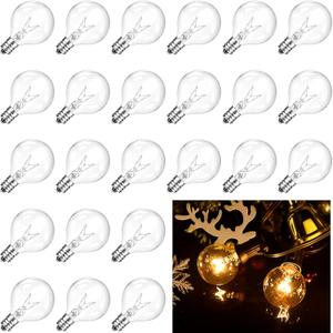 25 Pack 120V 5W Incandescent G40 Replacement Bulbs for Indoor and Outdoor Patio Decor, Clear Globe Christimas Incandescent Light Bulbs for E12 Candelabra Screw Base C7 Socket, Steady on