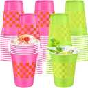 Qinyoung 30 Pcs Pink and Green Checkered Plastic Cups 16 oz Pink Orange and Green Yellow Gingham Cups Disposable for Bachelorette Wedding Birthday Pool Party Decorations Supplies