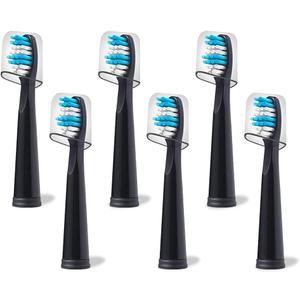 Replacement Toothbrush Heads Compatible with fairywill Electric Toothbrush, Model FW-507/FW-508/2011/959/917/551, D1/D3/D7/D8,W Shape Design Planted with Nylon Bristle (6 Pack - Black)