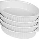 LEETOYI Porcelain Small Oval Au Gratin Pans, Set of 4 Baking Dish Set for 1 or 2 person servings, Bakeware with Double Handle for Kitchen and Home, White