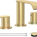Homevacious Brushed Gold Bathroom Faucet 3 Hole 8 Inch Widespread Waterfall Bathroom Sink Faucets 2 Handles with Pop-up Drain and Supply Lines for Bath Vanity Commercial Lavatory Rv Restroom