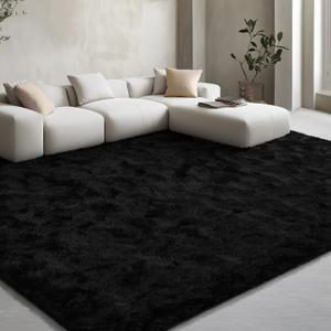 EVOIONOS 9x12 Washable Large Area Rug for Living Room, Fluffy Shag Rug for Bedroom, Ultra Soft Plush Non Slip Carpet for Indoor Floor Bedside Nursery Kids Girls Room Dorm, Home Decor Aesthetic, Black