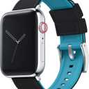 BARTON WATCH BANDS - Elite Silicone Watch Bands Compatible with Apple Watch Models - 1, 2, 3, 4, 5, 6, 7, 8, 9, 10, SE, Ultra & Ultra 2 (Black Top / Aqua Blue Bottom)
