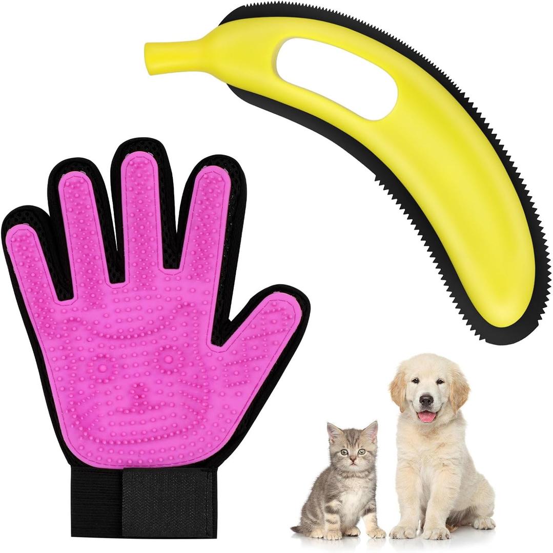 2-Pack Pet Hair Remover - Banana Cat Dog Hair Remover with Efficient Pet Grooming Gloves|Gentle Bathing Shedding Brush Dog Glove|Reusable Pet Hair Removal Tool for Carpet Couch Cat Fur & Lint