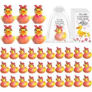 Sotiff 36 Sets Funny Gifts for Mothers Day Mom Themed Rubber Ducks with Thank You Cards Organza Bags Rubber Duckies Appreciation Gifts for Mom Women Friends Mothers Day Party Favors(Classic)