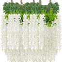 24 Pack White Wisteria Hanging Flowers Garland, 3.77 Feet Artificial Flower Vines, Fake Wisteria, Artificial Vines Hanging Garland for Backdrop Outdoor Yard Garden Decor