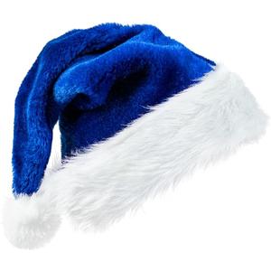 Christmas Santa Hat for Adults, Velvet Santa Hats Plush Christmas Hat for Xmas New Year Party Decorations and Supplies (Blue)