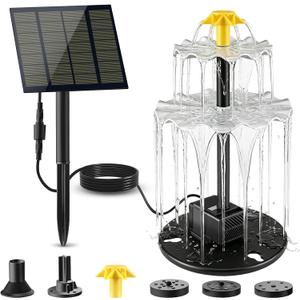 Solar Water Fountain, Upgrade Solar Fountain Pump Kit with 4 Nozzles & 9.94ft Cable, Outdoor 2w Solar Fountain for Bird Bath, Garden, Pool, Pond