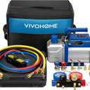 VIVOHOME 110V 1/3 HP 5CFM Single Stage A/C Vacuum Pump and 4 Way AC Manifold Gauge Set Kit with Leak Detector 5ft Hoses for R134a R12 R22 R502 R410a HVAC Air Conditioning Refrigeration Recharging (blue)