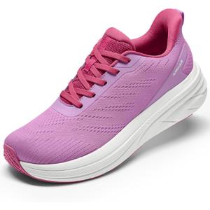 Womens Easy On Walking Shoes Lace Up Comfortable Tennis Shoes with Anatomic Toe Box for Women Breathable Running Sneakers (8, Purple)