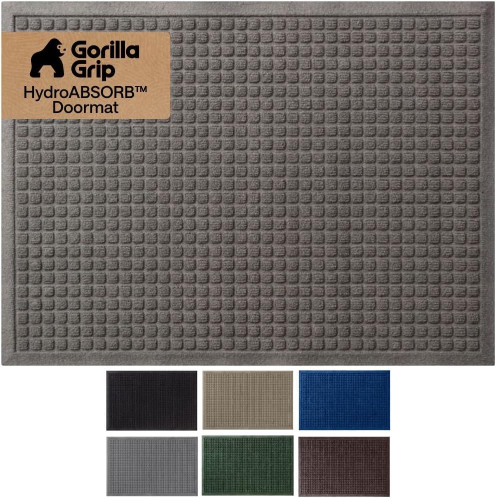 GORILLA GRIP® Ultra Absorbent Front Door Mat Outside Entrance 47x35, Traps Dirt and Moisture, HydroABSORB Indoor Outdoor Doormat Holds Up to 6 Cups Water, Stain and Fade Resistant Welcome Mat Charcoal