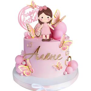 Princess Cake Topper Pink Butterfly Cake Decorations for Pink Princess Theme Party Ballerina Decoration Supplies