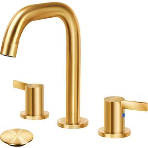 8-16 Inch Widespread Bathroom Faucet 2 Handles Gold Commercial Sink Touch Faucets 3 Pieces Vanity Restroom Lavatory 360 Degree Rotating Faucet with Pop Up Drain Assembly,Gold - L
