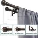Dark Bronze Double Curtain Rods 72-144 Inch,1Front and 5/8Back Double Drapery Rod with Small Round Ball and Aluminum Brackets, Adjustable Dual Window Rod for Sheer/Blackout Curtains