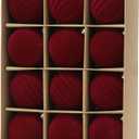 Senjie 3.15inch Burgundy Velvet Christmas Ornaments Balls Flocked Christmas Tree 12PCS Plastic Balls Xmas Hanging Ornaments Decoration Red