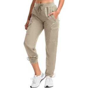 BVVU Women's Hiking Pants Lightweight Quick Dry Travel Outdoor Pants Waterproof Work Cargo Joggers with Zipper Pockets (Medium, Khaki)