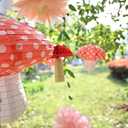 Mushroom Party Decorations for Fairy First Birthday Baby Shower Tea Party Enchanted Forest Cottagecore Decor Red Mushroom Lanterns Honeycomb Balls Pink Daisy Flowers Leaf Garland