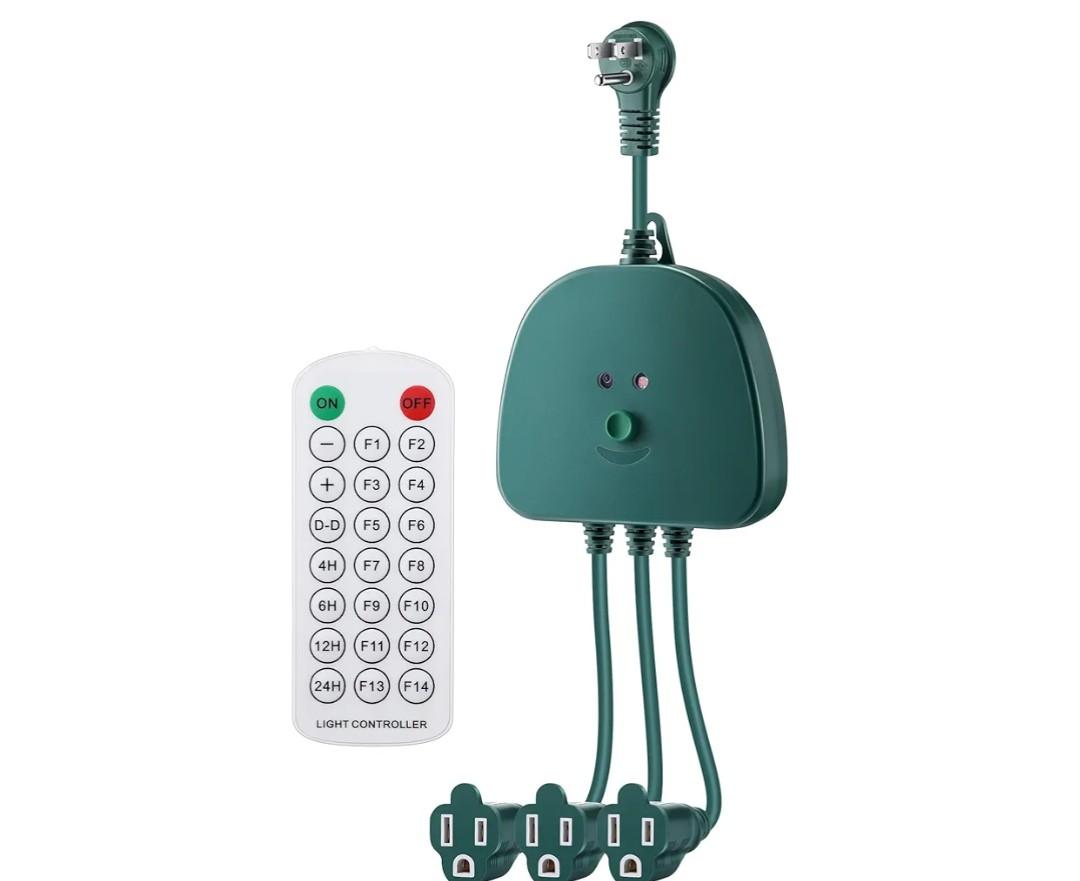 Gulfmew Christmas Light Controller with Remote, Create Dazzling Lighting Displays with Multiple Functions, Timer, Dusk to Dawn Sensor, Adjust Speed for Holiday Xmas Lights(3 Channel, 14 Functions)