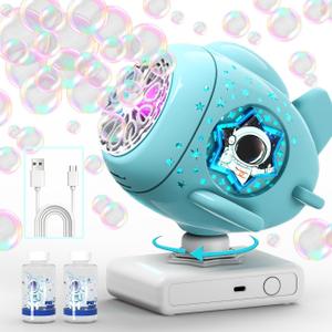 Bubble Machine, Bubble Maker for Parties, USB-C Charging with 360 Automatic Rotation and LED Light - Bubbles Maker Toys Gifts for Kids, Easter, Birthday, Parties, Wedding, Boys, Girls
