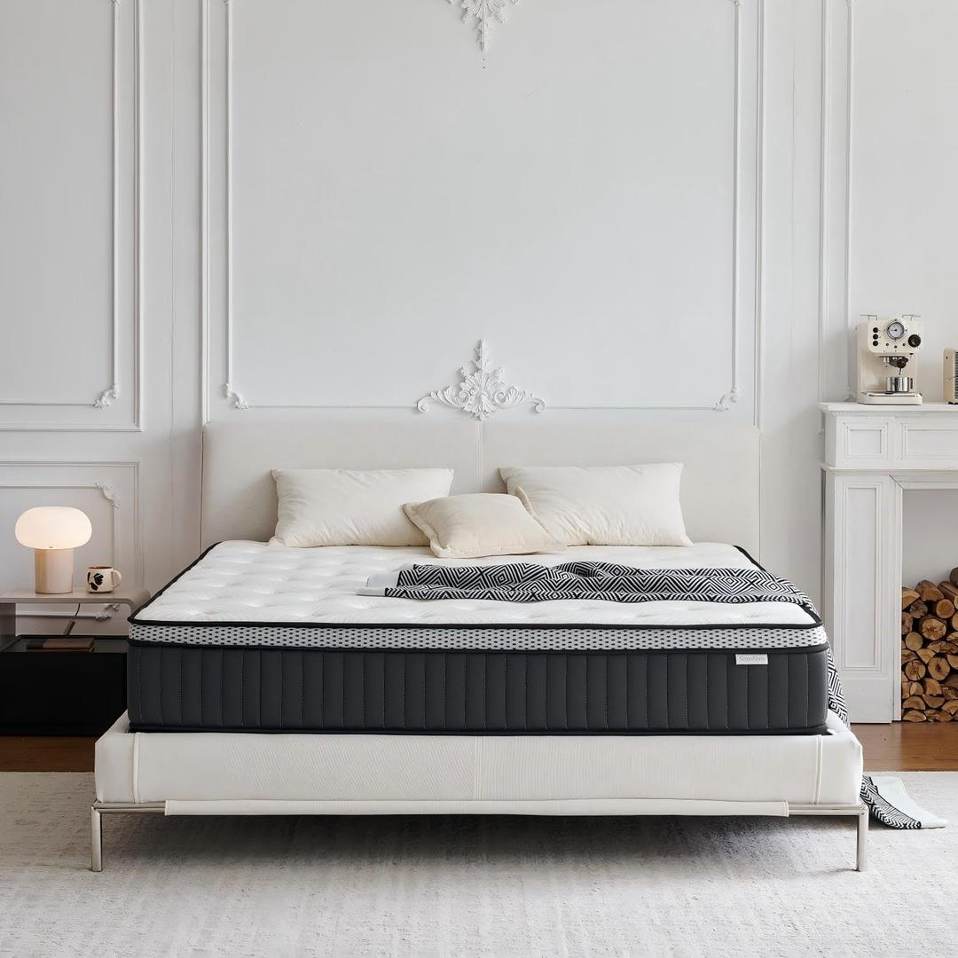 Full Size Mattress, 12 Inch, Full Mattress in a Box, Pocket Springs with Memory Foam Mattress, Medium Firm, Lumbar Support & Reinforced Edge, Motion Isolation, Pressure Relief & Breathable Comfort