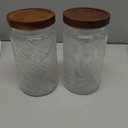 34 OZ/2 PCS Glass Storage Jar with Airtight Bamboo Wooden Lids, Vintage Food Containers Canisters Sets for Kitchen Counter Pantry, Sugar, Flour, Candy, Tea, Coffee Beans, Oats, Grain Bin, Pasta,