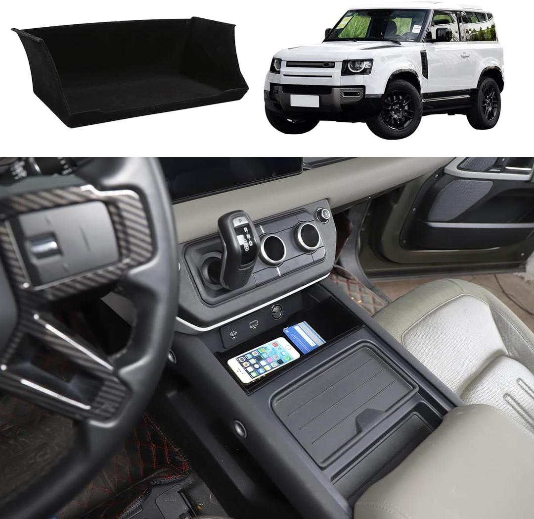 YIWANG For Land Rover Defender 90 110 2020-2022 Car Styling ABS Black Car Central Storage Box Phone Box Car Accessories (Style A +Suede-Black)