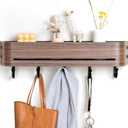 Coat Rack Wall Mount-16.9" Wall-Mounted Organizer with Shelf & Key Holder & Pet Leash Storage | Family-Safe Design for Entryway/Hallway/Mudroom/Farmhouse | Walnut/5 Hooks