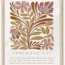 EcoHest Bible Verse Floral Framed Wall Art, Large 16x20 in OAK Wood Abstract Flowers Canvas Wall Art, Ephesians 3:17 Home Decor, Beige Logs Boho Christ Set of 1 for Bedroom Living Room