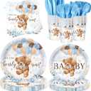 168pcs We Can Bearly Wait Bear Plates Napkins Party Supplies Disposable Cups Paper Tableware Set Baby Shower Decorations for Boy Gender Reveal Serve 24 Guests
