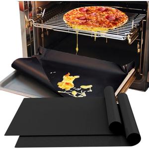 2 Pack Oven Liners for Bottom of Oven, 16x24 Inch Non-Stick Thick Teflon Oven Mats for Bottom of Oven, Prevent Gunk Spillovers, Odorles, BPA and PFOA Free Reusable Easy to Clean Oven (Black)