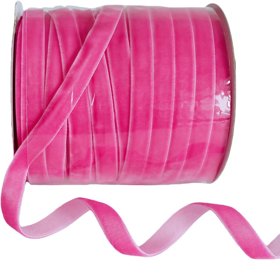 Vintage Hot Pink Velvet Ribbon 5/8 Inch Wide 50 Yards for Christmas Tree Gift Wrapping Flower Bouquet Home Decoration DIY Projects