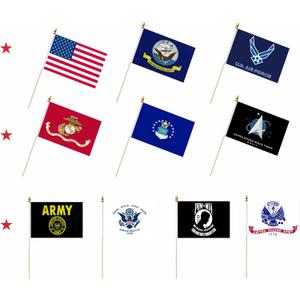 20 Pack Military Flag Set Small Mini Army Armed Forces All Branches Handheld Flags on Wooden Stick for Veterans Day,Memorial Day,US Fourth of July Decorations,5x8 Inch