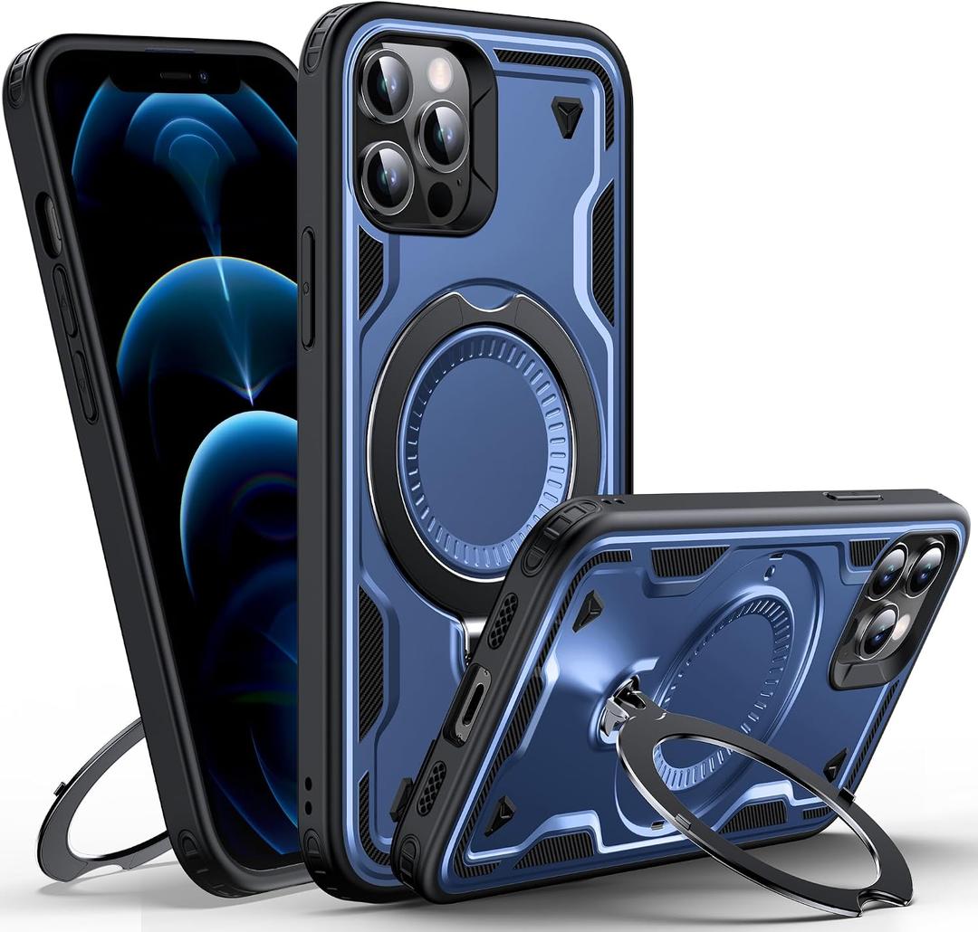 WYUIC Designed for iPhone 12/12 Pro Magnetic Case, Compatible with Magsafe, 10ft Drop Test Hard Rugged, 360 Rotating Ring Kickstand Shockproof Protection Phone Case iPhone 12/12 Pro Cover, Blue