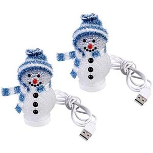Uonlytech 2pcs LED Christmas Lights Light Up Snowman Ornaments with Hat USB Charging RGB Color Changing Night Light Christmas Table Centerpiece Decorations (Blue)