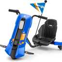 ELEMARA Electric Drift Kart for Kids Age 6-14, Drifting Go Kart for Kids with Stepless Speed, Adjustable Seat,12V 5 MPH Kids Go Cart with Bluetooth, Music, Light, Navy