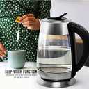 OVENTE Electric Glass Kettle Water Boiler 1.8 Liter BPA Free - 1500W w/Stainless Steel Infuser, Set Temperature Control, Auto Shut Off, Portable Fast Instant Heater for Coffee & Tea - KG661S (1.9 Quarts, Silver)