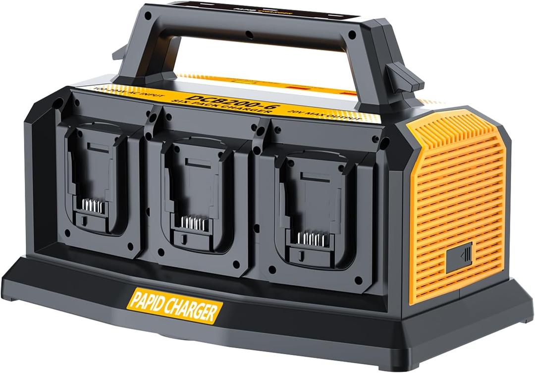Choerinton 6-Port Fast Battery Charger for DeWalt 20V Battery, Replacement for DCB104 DCB107 DCB115,Compatible with 20V Max 60V DCB200 DCB203 DCB204DCB205 DCB206 DCB606 DCB609 (Charger Only)