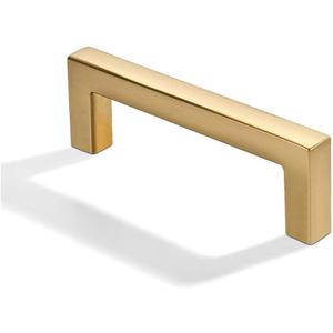 khtumeware 2 Pack 2-1/2 inch(64mm) Hole Center Brushed Brass Cabinet Pulls Solid Heavy-Duty Square Satin Brass Cabinet Handles Drawer Pulls Kitchen Cabinet Hardware Kitchen Handle