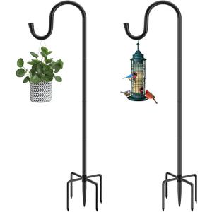 Shepherds Hooks for Outdoor, 48 Inches Garden Bird Feeder Pole for Hanging Bird Feeder, Plant Baskets, Solar Light Lanterns, Outdoor Plant Hanger Hook with 5 Base Prongs, 2 Packs