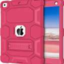 CCMAO Case for iPad 6th Generation/ipad 5th Generation/iPad 9.7 Inch (2018/2017 Model), iPad Air 2 Case, Hybrid Shockproof Rugged Protective Cover with Kickstand for Women, Rose Red
