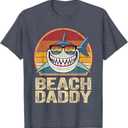 Beach Daddy Shirt Retro Shark Father Gifts Beach Dad T-Shirt for Men (Small, Color: Heather Blue
)