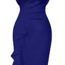Memoriesea Women's Vintage Church Ruffle Sleeve Ruched Bodycon Work Midi Pencil Dress (3X-Large, Royal Blue)