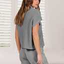 ANRABESS Women's Two Piece Summer Outfits Knit Sweater Short Sets Pullover Tops & Shorts Lounge Matching Clothes Set (S)