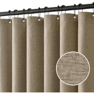 MIULEE Linen Shower Curtain with 12 Metal Hooks Modern Heavy Duty Washable Fabric Shower Curtain Set Waterproof Neutral Thick Cloth Shower Curtains for Bathroom Hotel Bathtub, W72*L72, Khaki
