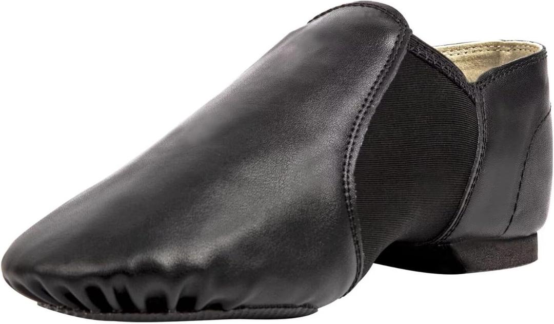Asyuyu Jazz Shoes for Girls Slip-On Leather (Toddler/Little Kid/Big Kid) - Size 3.5 Big Kid for Dance Class & Stage - Black/Tan Split Sole Flexible