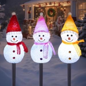 Solar Christmas Pathway Lights Outdoor Decor, Set of 3 Led Snowman Stake Lights, Waterproof Walkway Landscape Light for Winter Yard, Garden, Solar Christmas Decorations
