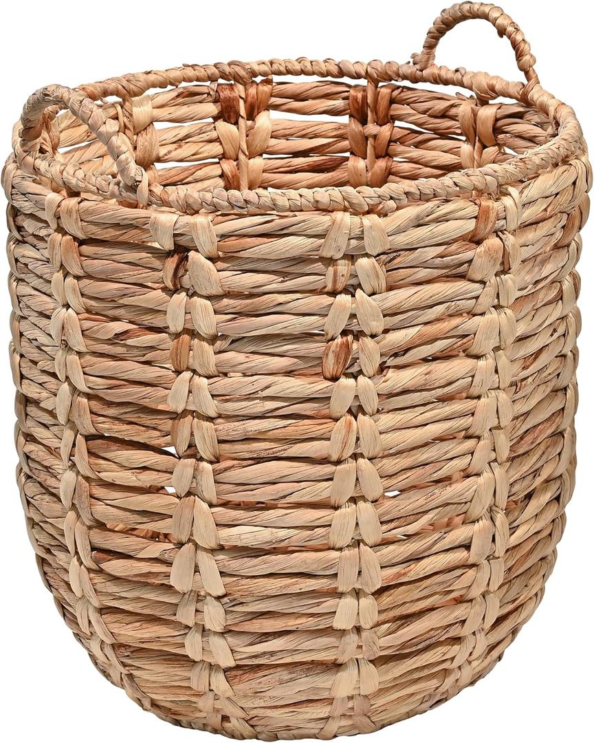 happimess Laurel Hand-Woven Abaca Storage Basket 19", Natural | Wicker Seagrass Container with Handles for Decoration, Laundry Room Entryway Hamper, 22 Pounds Capacity, Braided Accents