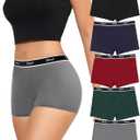 LEVAO Cotton Boy Shorts Underwear for Women High-waisted Full Coverage Boxer Briefs Panties 5 Pack (Medium)